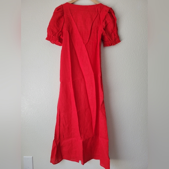 Sleeper red 100% linen brigitte midi dress, small - Picture 4 of 7